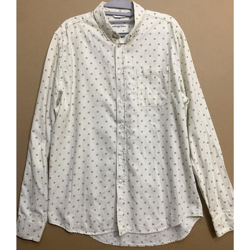 SAMSOE SAMSOE Ivory & Gray LIAM BF Button Down LS Cotton Shirt in Greydot Sz M